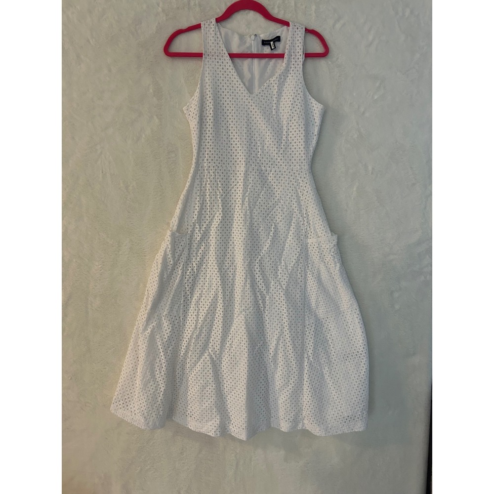 Banana Republic White‎ Eyelet Sleeveless V-Neck Midi Dress with Pockets Size 2